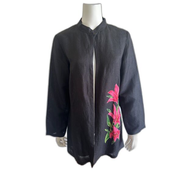 Pomodero black linen/viscose summer jacket.  Black.  US size 10 - Picture 2 of 12